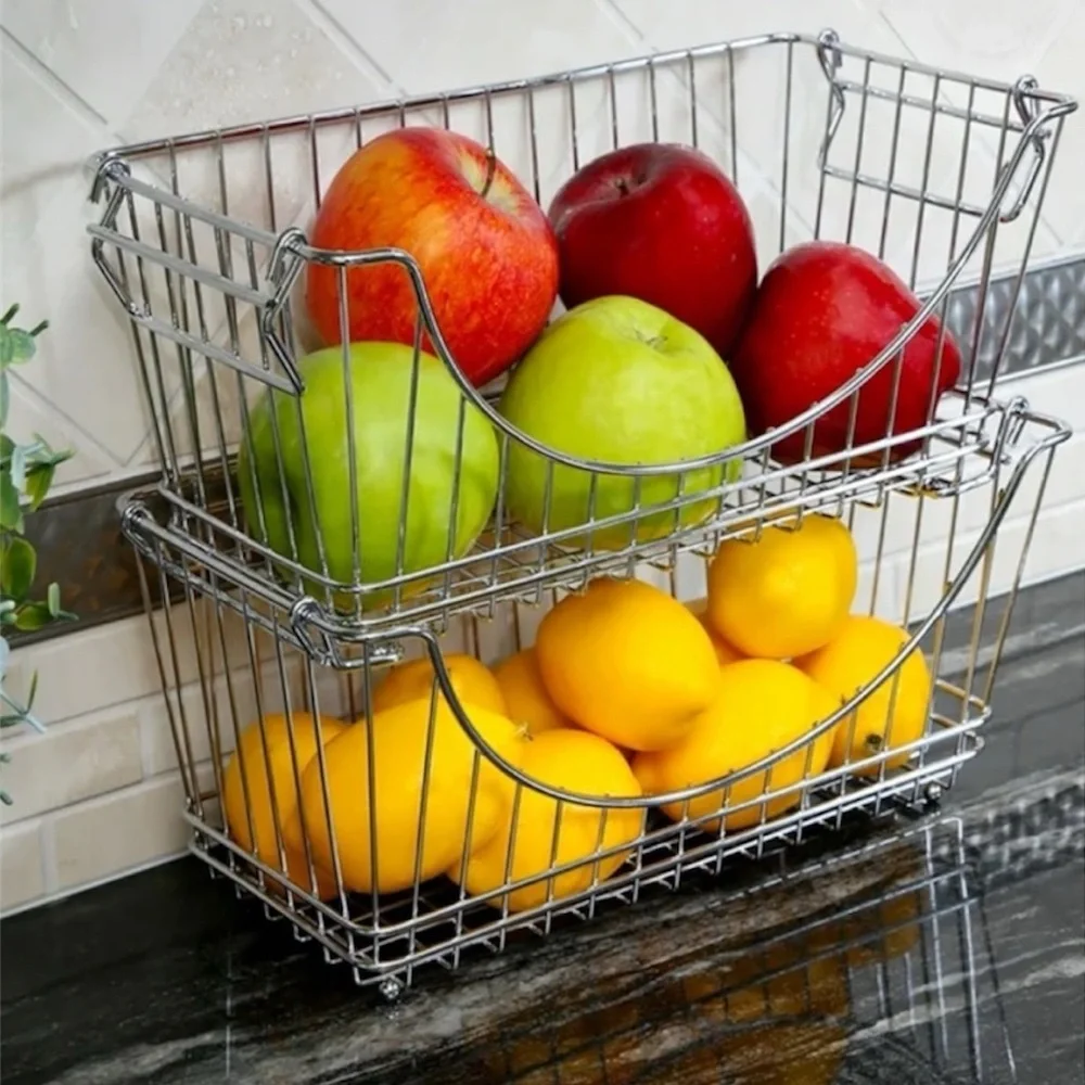 Set of 2 Black Wire Storage Baskets Stackable